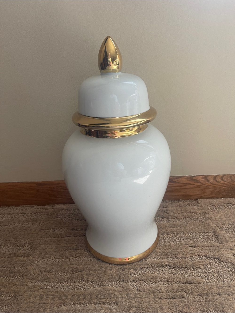 White and Gold Ceramic Decorative Ginger Jar - Home Accents